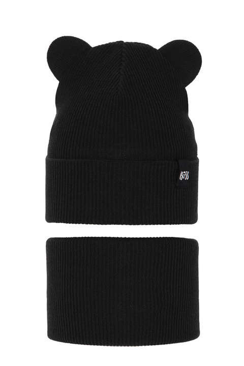 Ensemble automne/printemps garçon: bonnet et snood, avec coton, noir, Grajan