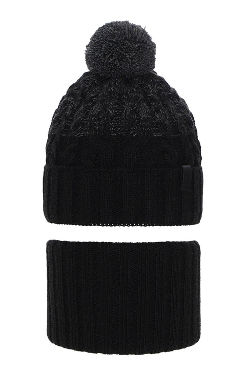 Ensemble d'hiver garçon: bonnet et snood, noir, avec pompon, Travis