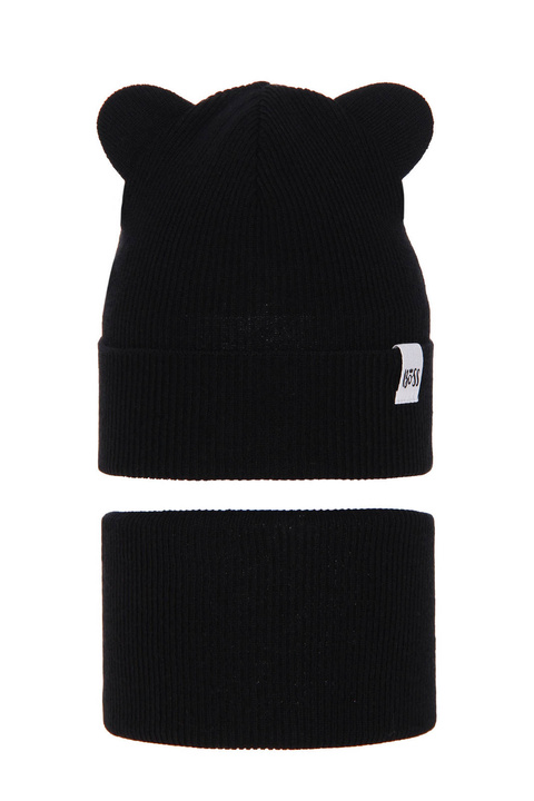 Ensemble automne/printemps fille: bonnet et snood, avec coton, noir, Kajra