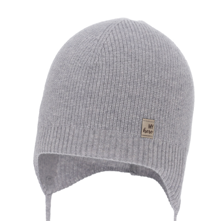 Bonnet automne/printemps garçon, gris, avec laine mérinos et cachemire, avec liens, Tono