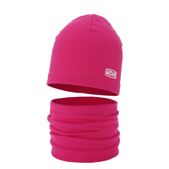 Ensemble automne/printemps fille: bonnet et snood, rose, en coton, Friza