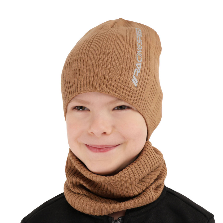 Ensemble automne/printemps garçon: bonnet et snood, avec coton, camel, Kolorado