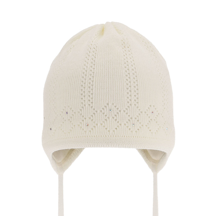 Bonnet automne/printemps fille, crème, avec liens, Antila