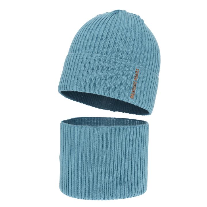 Ensemble bonnet et tour de cou garçon automne, printemps, avec coton, bleu, Norwin