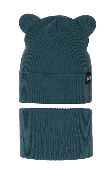 Ensemble automne/printemps garçon: bonnet et snood, avec coton, bleu, Grajan