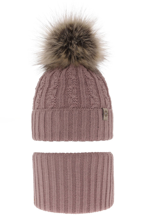 Ensemble d'hiver fille: bonnet et snood, violet, avec pompon, Pretoria