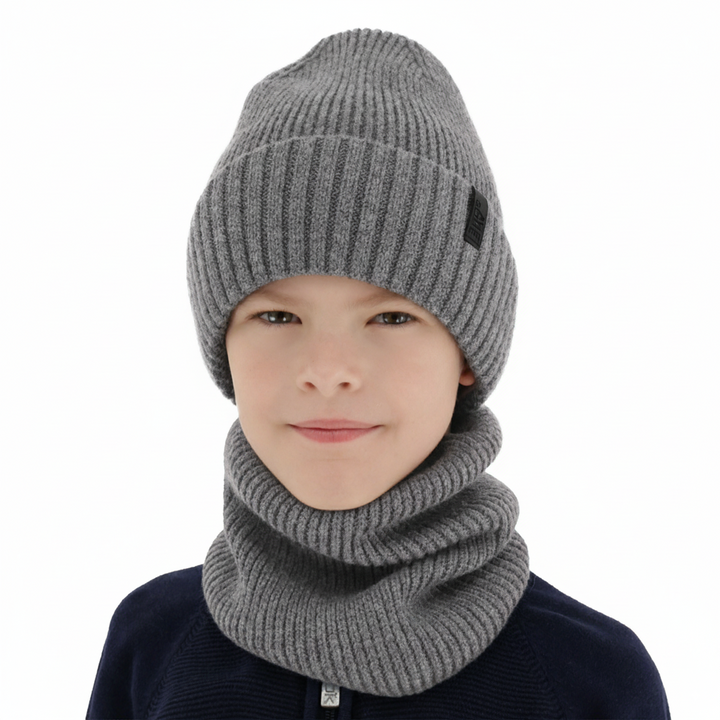 Bonnet et snood pour garçon, ensemble d'hiver, 100% Laine Mérinos, avec doublure en laine mérinos, gris Harbin