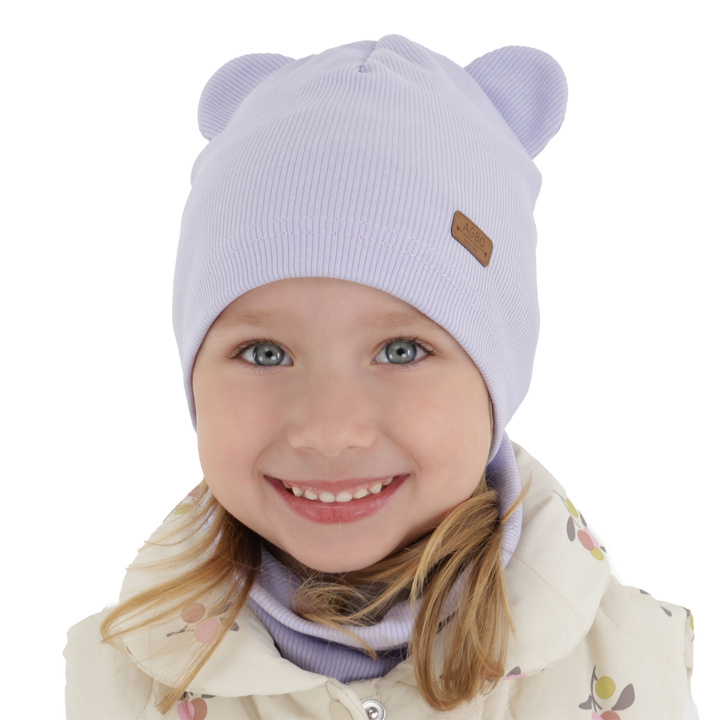 Ensemble automne, printemps fille: bonnet et snood, en coton, violet Georgea