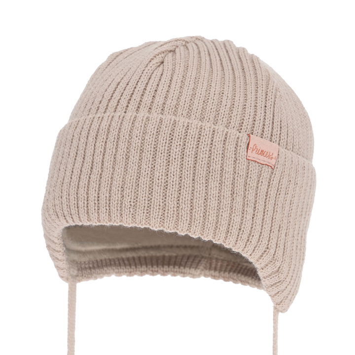 Bonnet d'hiver fille, beige, avec liens, avec laine mérinos, Punia