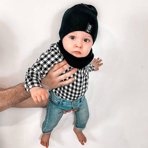 Ensemble automne/printemps garçon: bonnet et snood, avec coton, noir, Tunis