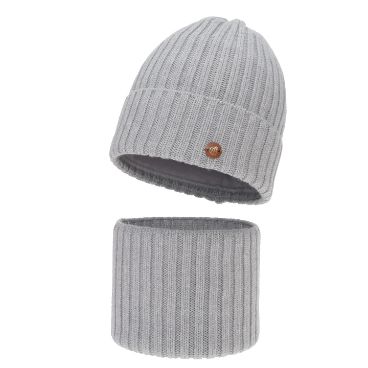 Ensemble d'hiver fille: bonnet et snood, beige, 100% laine mérinos, doublé de coton, Vanira