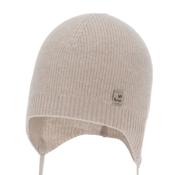 Bonnet automne/printemps garçon, beige, avec laine mérinos, avec liens, Tono