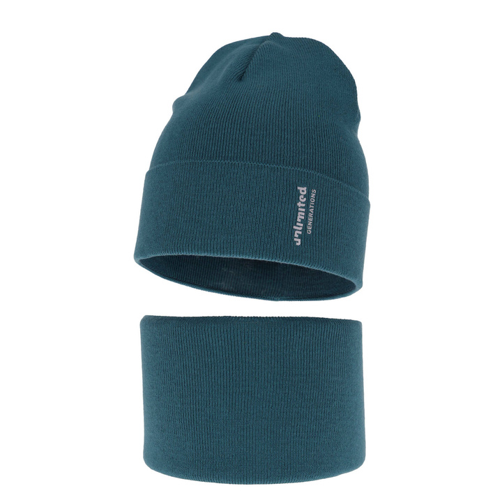 Ensemble automne/printemps garçon: bonnet et snood, avec coton, bleu foncé, Timothe