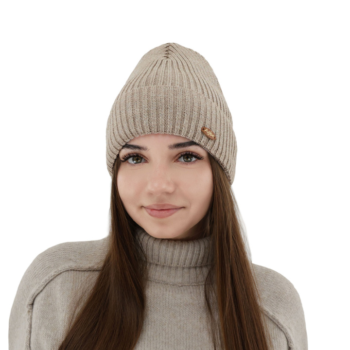 Bonnet d'hiver pour femme, beige, avec laine mérinos Shila