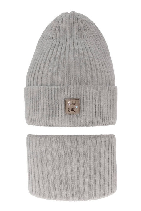Ensemble d'hiver fille: bonnet et snood, gris, Georgina
