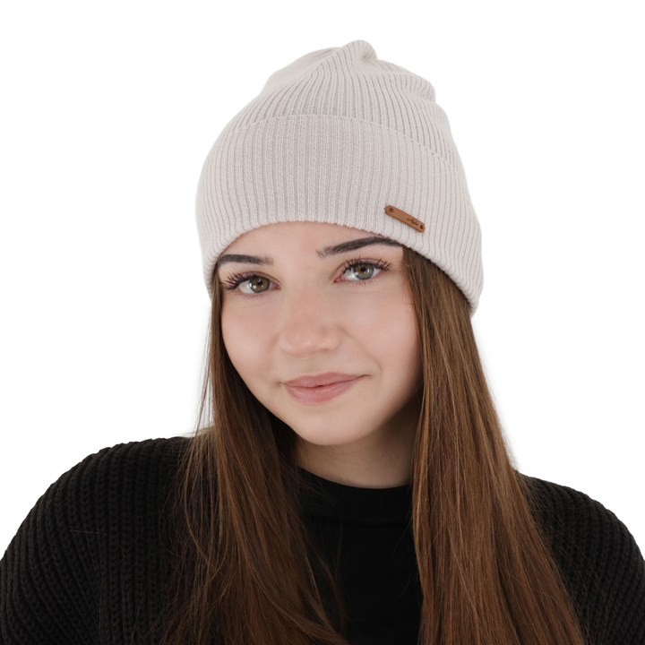 Bonnet automne/printemps femme, beige, 100% Laine Mérinos, Flerra