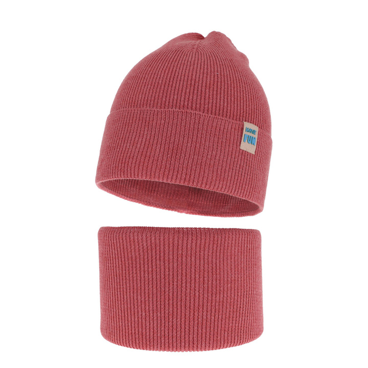Ensemble automne/printemps garçon: bonnet et snood, avec coton, corail, Ottavio