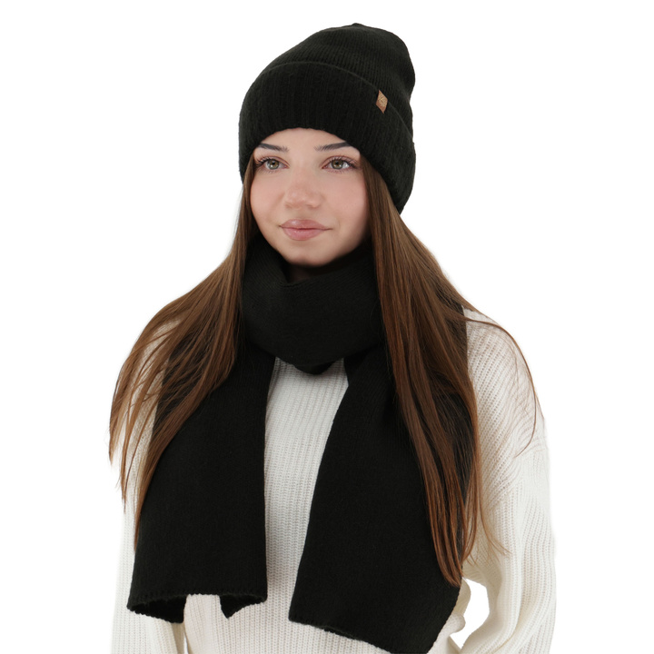 Ensemble d'hiver femme: bonnet et écharpe, noir, Shasta