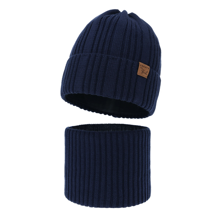 Ensemble d'hiver garçon: bonnet et snood, bleu marine, Klaris