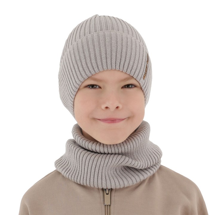 Ensemble bonnet et tour de cou garçon automne, printemps, avec coton, beige, Norwin