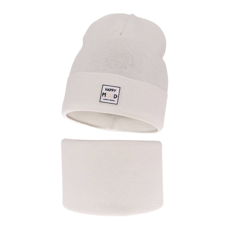 Ensemble automne/printemps fille: bonnet et snood, avec coton, blanc, Mersila