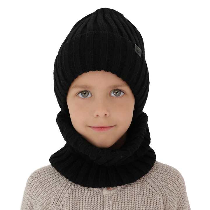 Ensemble d'hiver garçon: bonnet et snood, noir, Baster