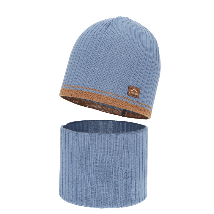 Ensemble automne/printemps garçon: bonnet et snood, avec coton, noir, Eirik