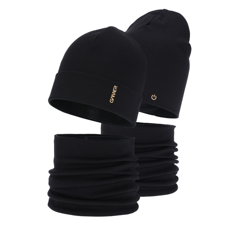 Ensemble automne/printemps garçon: bonnet et snood, en coton, noir, Desider