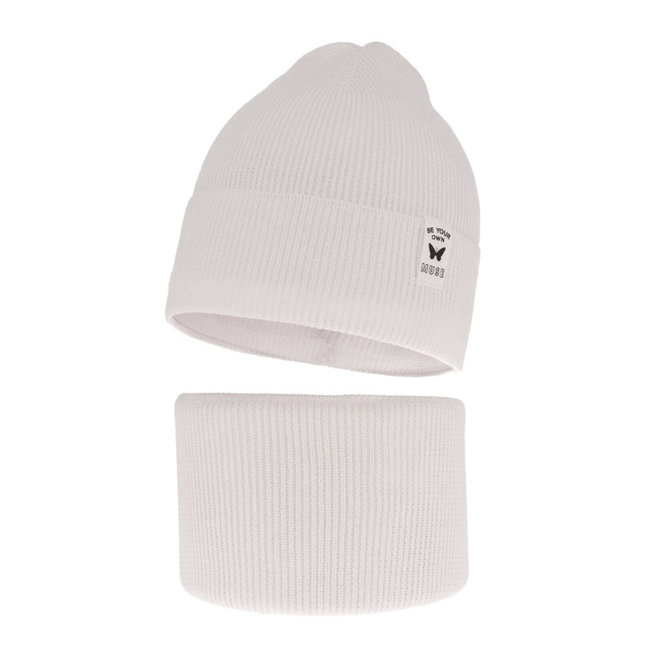 Ensemble automne/printemps fille: bonnet et snood, avec coton, blanc, Leonita