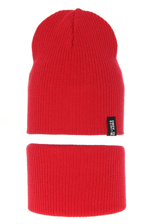 Ensemble automne/printemps garçon: bonnet et snood, avec coton, rouge, Tunis