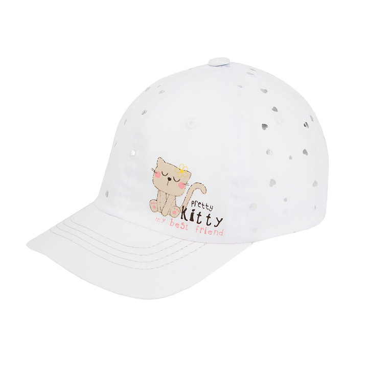 Casquette fille automne/printemps, blanche avec cœurs argentés, coton, Pretty