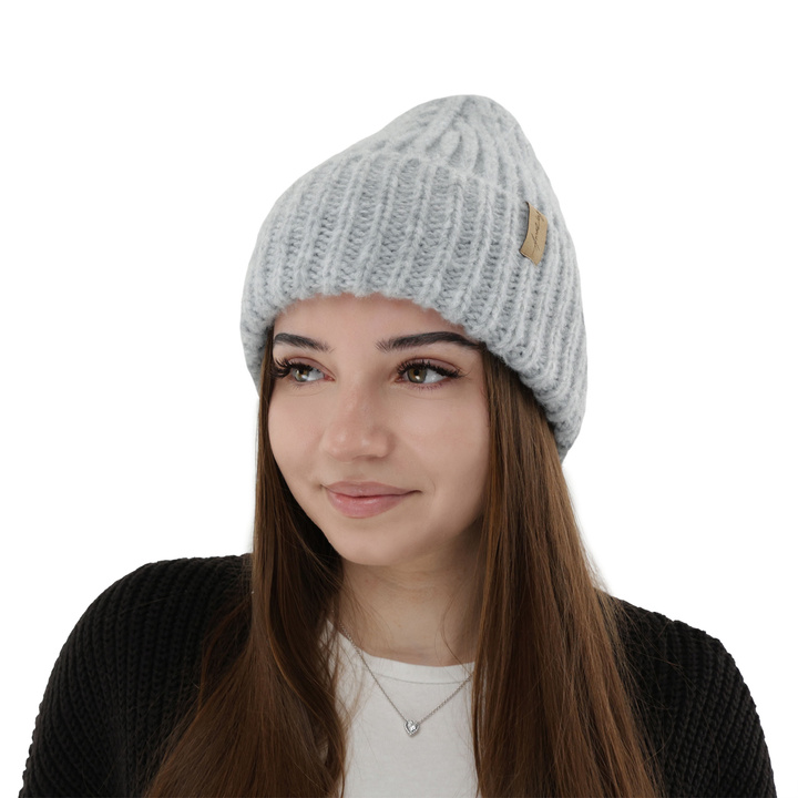 Bonnet d'hiver femme, gris, avec laine mérinos, Caro