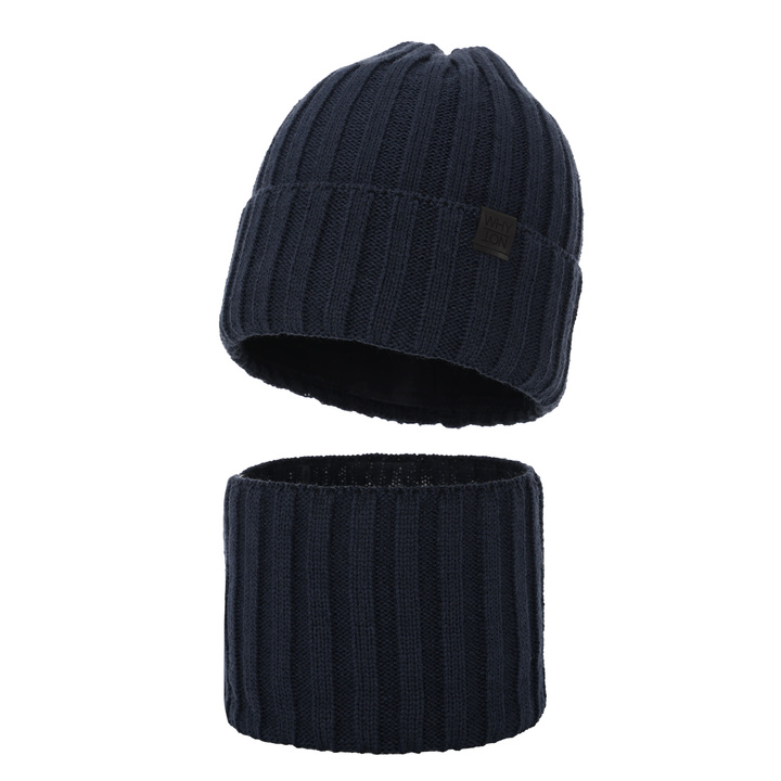 Ensemble d'hiver garçon: bonnet et snood, bleu marine, Baster