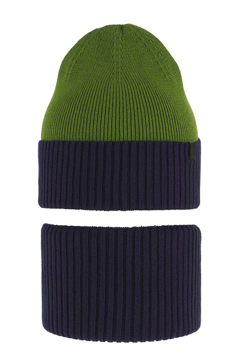 Ensemble automne/printemps garçon: bonnet et snood, avec coton, bleu marine, coton, Tauros