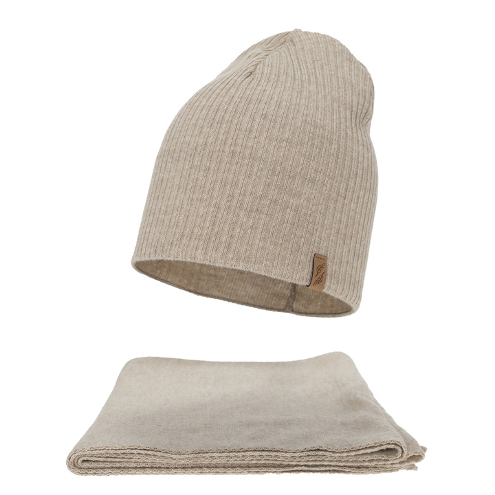 Ensemble d'hiver femme: bonnet et écharpe, beige, Fena