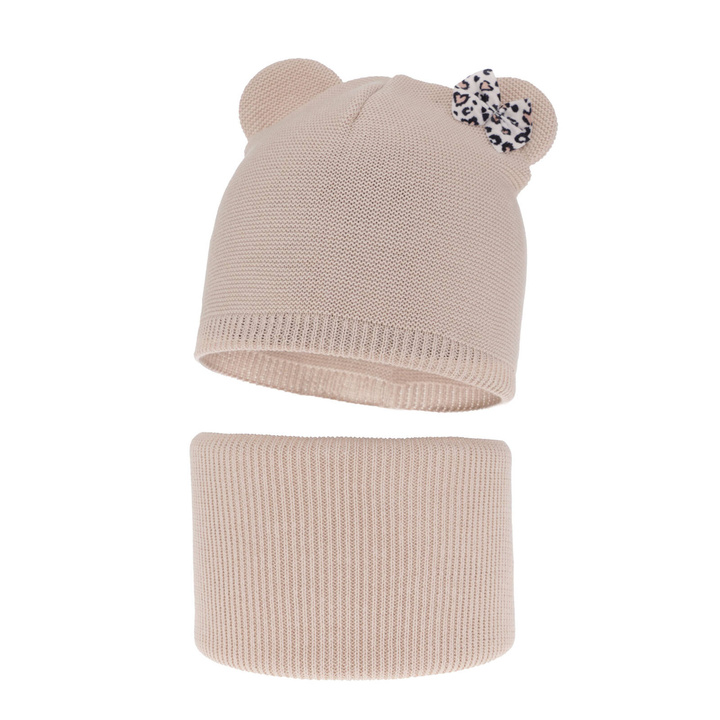 Ensemble automne/printemps fille: bonnet et snood, avec coton, beige, Nicolette