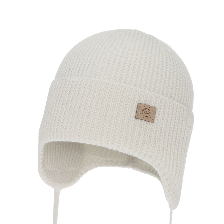 Bonnet automne/printemps fille, blanc, 100% laine mérinos, avec liens, Bafra
