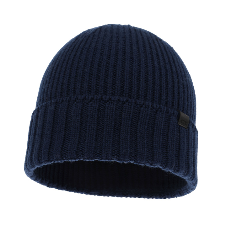 Bonnet d'hiver homme, bleu marine, 100% Laine Mérinos Extrafine, sans coutures, Bruner