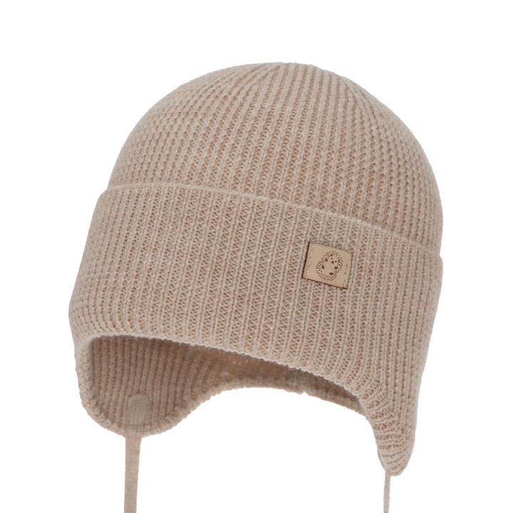 Bonnet d'hiver/automne garçon, beige, 100% Laine Mérinos, avec liens, Bakadi