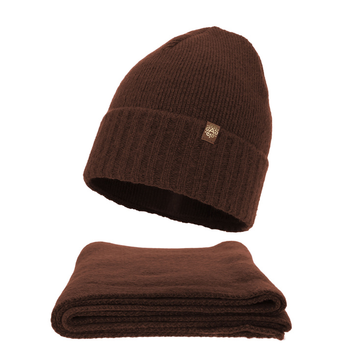 Ensemble d'hiver femme: bonnet et écharpe, marron, Shasta