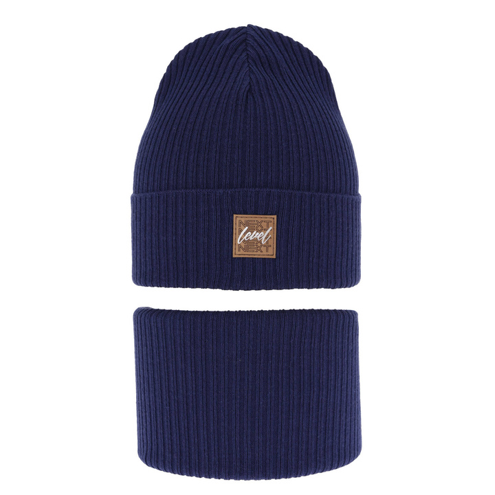 Ensemble automne/printemps garçon: bonnet et snood, avec coton, bleu foncé, Fenix