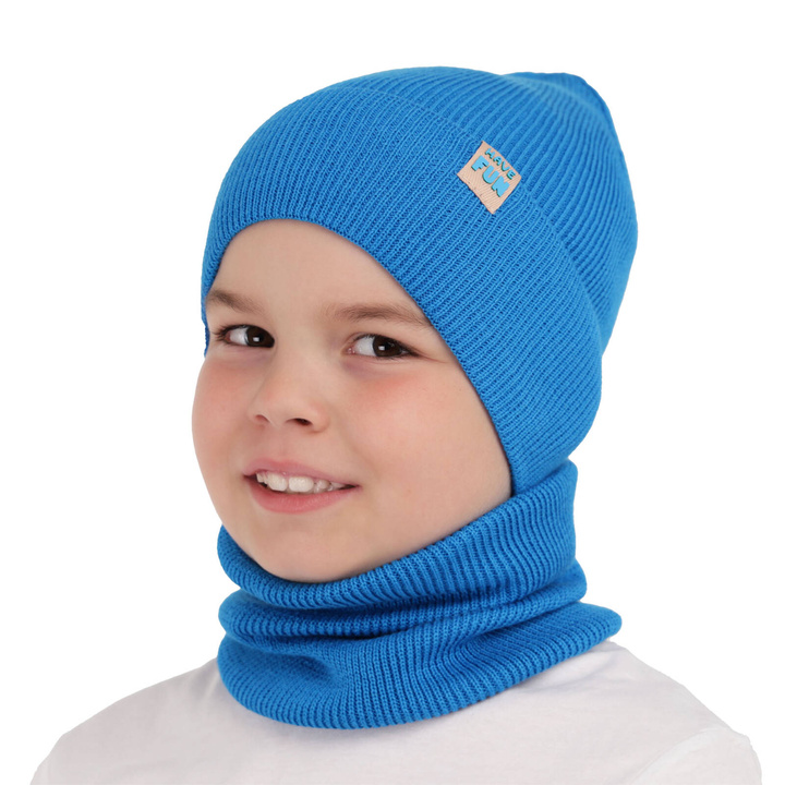 Ensemble automne/printemps garçon: bonnet et snood, avec coton, bleu, Ottavio