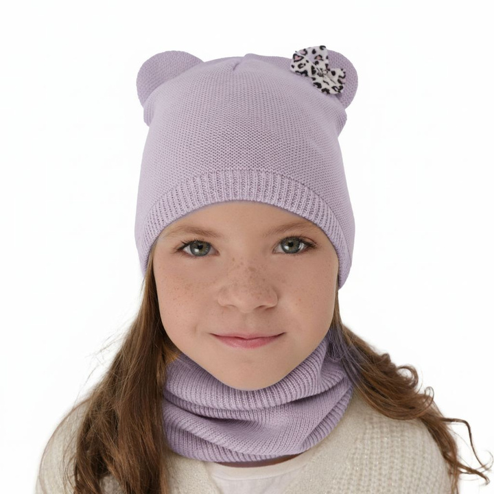 Ensemble automne/printemps fille: bonnet et snood, avec coton, violet, Nicolette