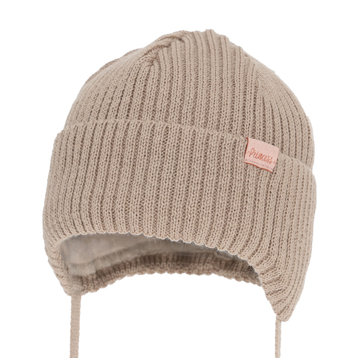 Bonnet d'hiver fille, beige, avec liens, avec laine mérinos, Punia
