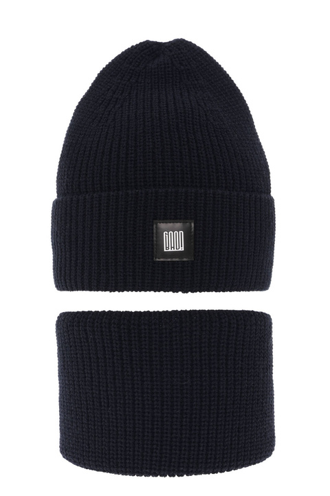 Ensemble d'hiver garçon: bonnet et snood, bleu marine, Amadeo