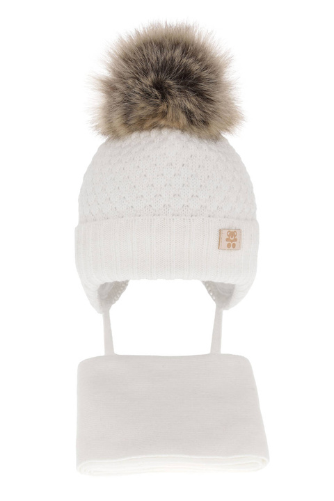 Ensemble d'hiver garçon: bonnet et écharpe, blanc, avec pompon, avec liens, Norberto
