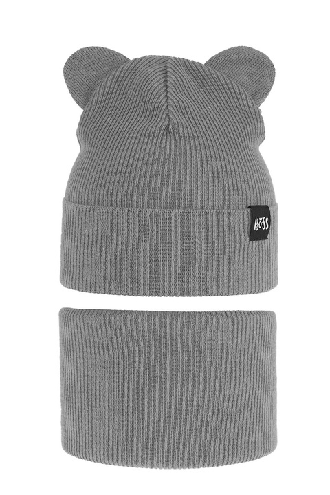 Ensemble automne/printemps garçon: bonnet et snood, avec coton, gris, Grajan