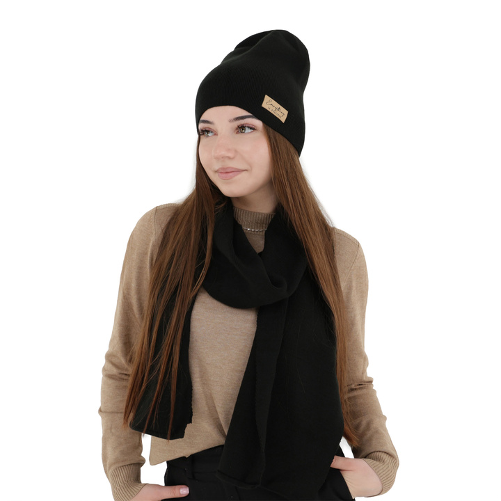 Ensemble automne/printemps femme: bonnet et écharpe, noir, Zula