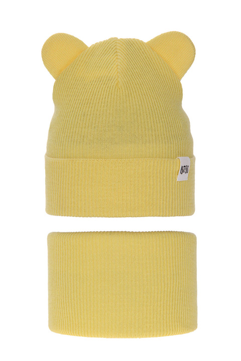 Ensemble automne/printemps fille: bonnet et snood, avec coton, jaune, Kajra