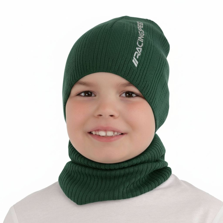 Ensemble automne/printemps garçon: bonnet et snood, avec coton, vert émeraude, coton, Kolorado